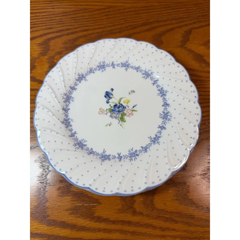 Nikko Blue Peony Set of 4 Porcelain Dessert/Salad Plates 7 3/4 inch -Japan